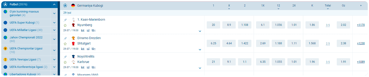 1xbet futbol tikish